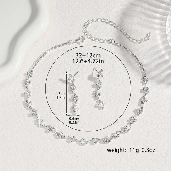 3/$35 Sparkling Rhinestone Crystal Choker Necklace & Dangle Drop Earrings Set - Picture 4 of 8